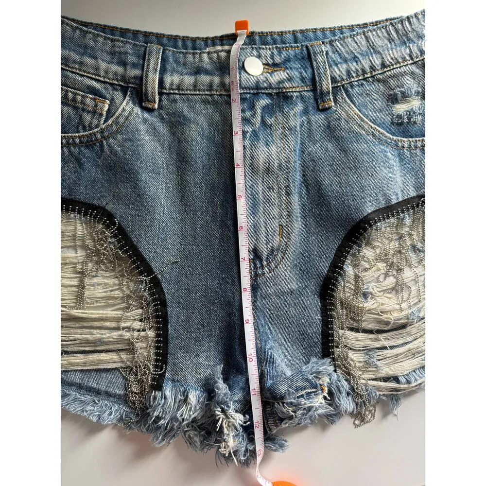 $80 New POL Boho Embellished Jean shorts - Small - Image 10