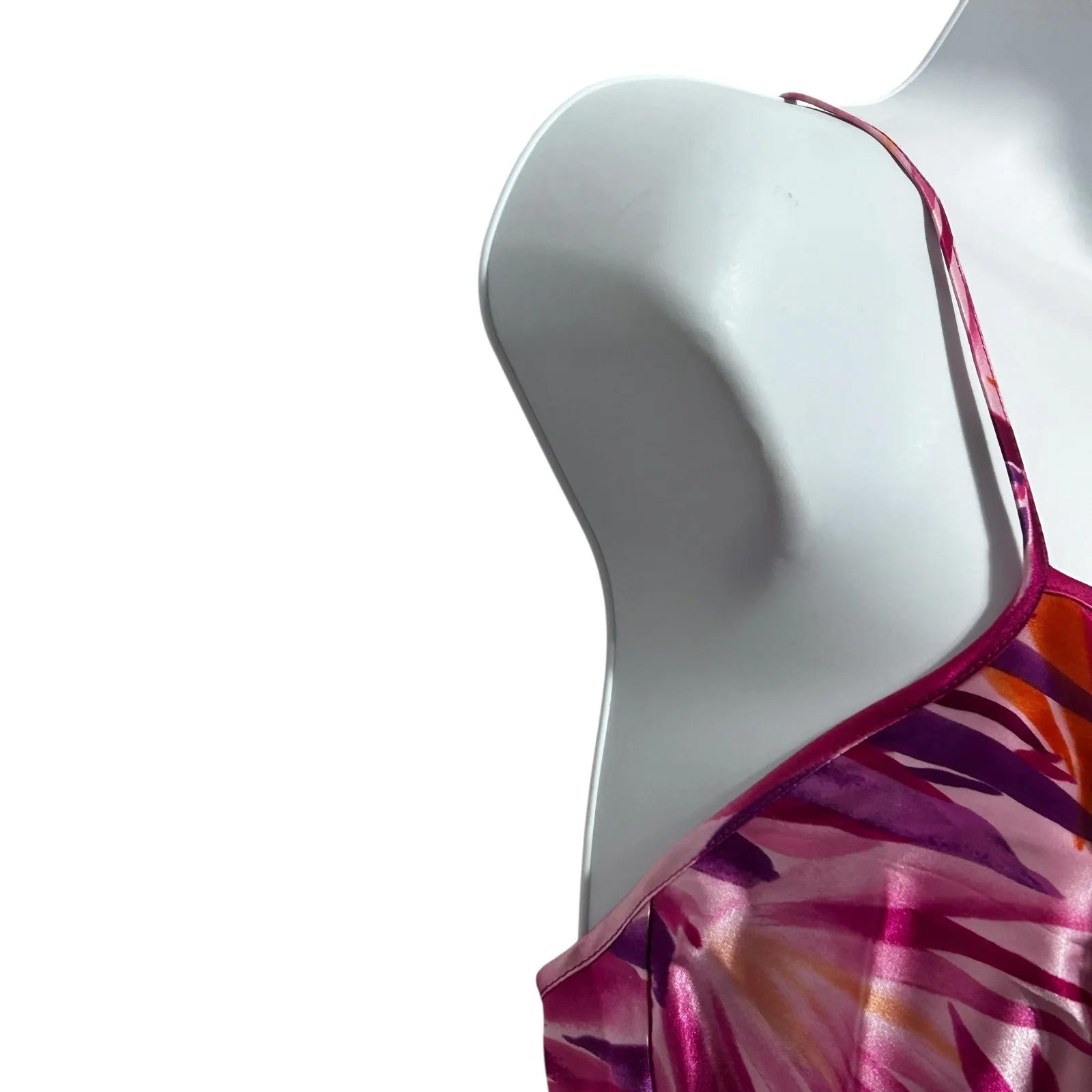 Y2K Fredericks Of Hollywood Womens Satin Cami Top M Pink Purple Tropical Print - Image 5