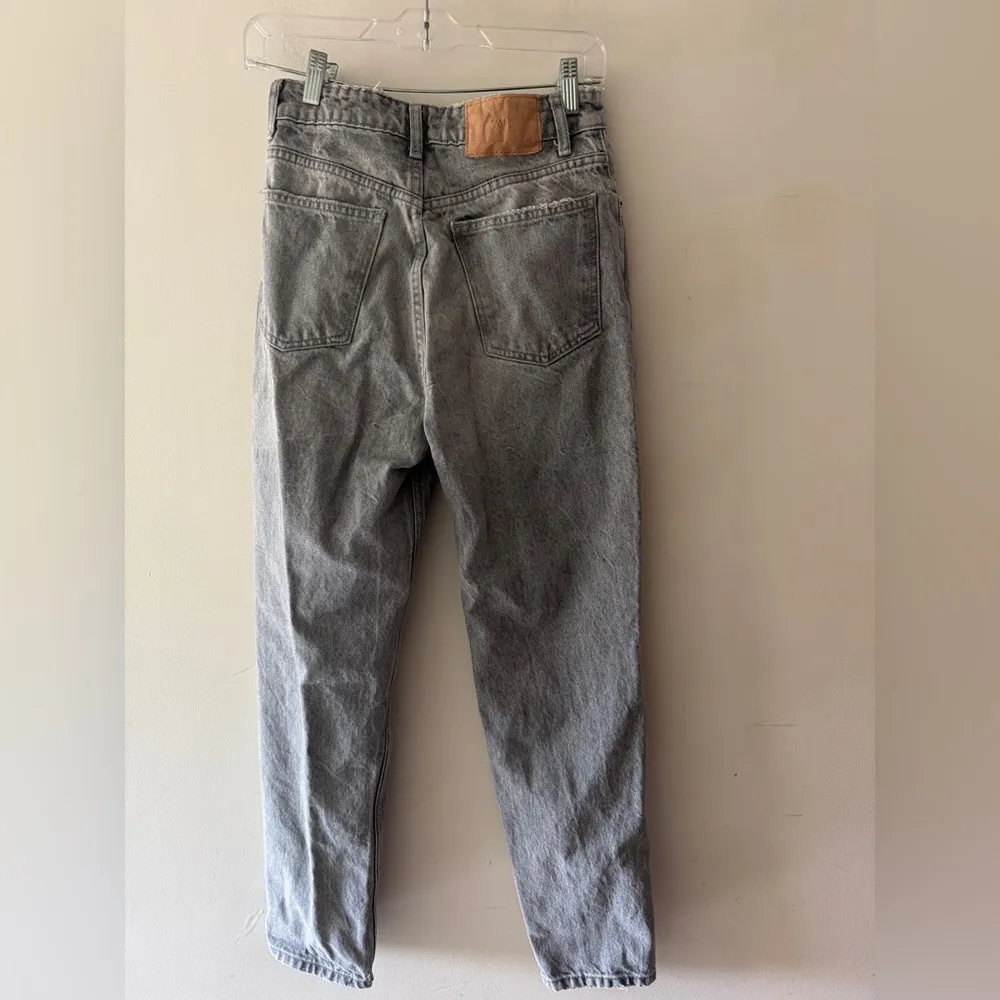 Zara High Waist Gray Washed Distressed Mom Jean - Image 3