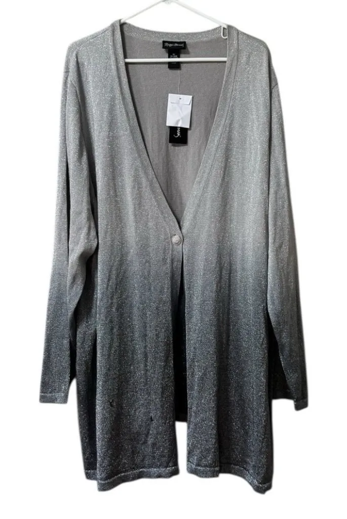 Maggie Barnes Sz 3X Flowy Open Cardigan Sweater One Button Metallic Classic NWT - Image 1