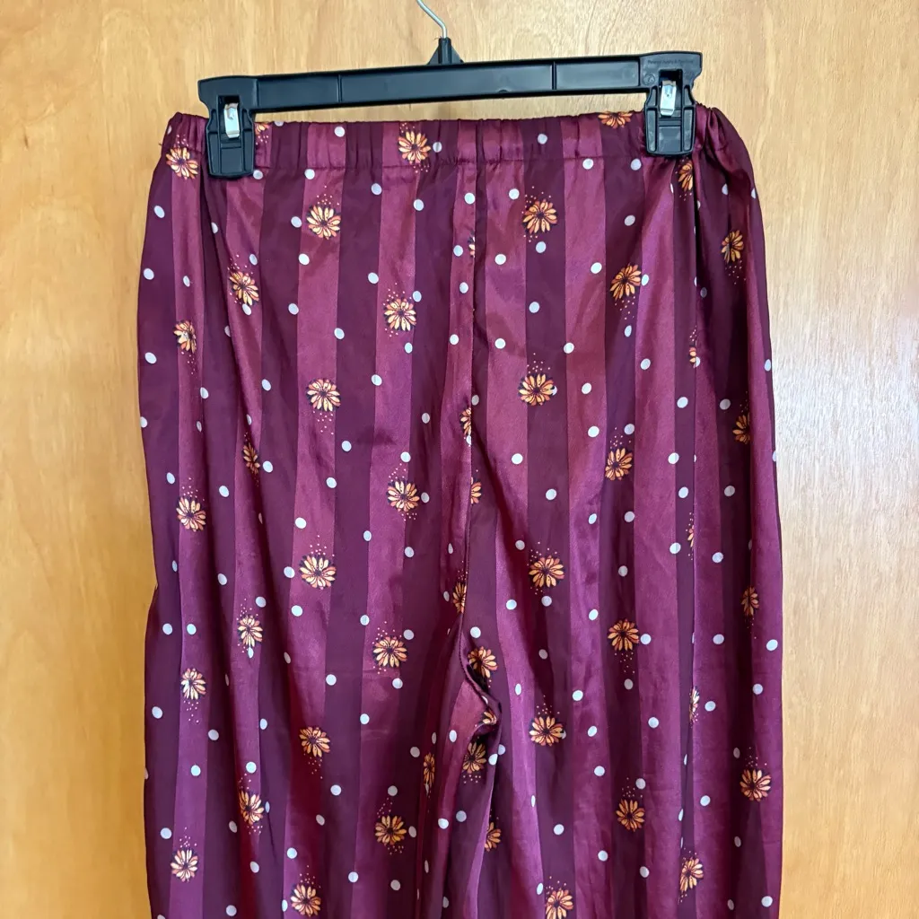 Free People Floral Burgundy elastic band satin pants‎ - Image 5