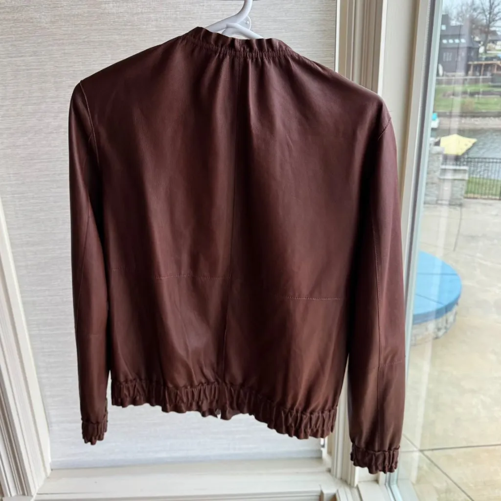 Lafayette 148 Rylan Brown Lamb Leather Jacket Size XS - Image 3