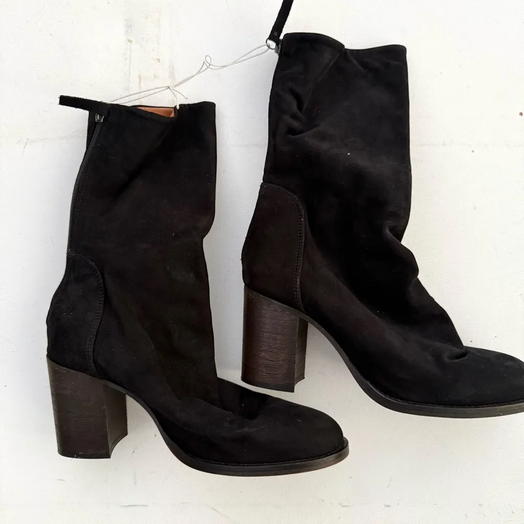 Free People Womens Boots Black Nubuck Suede Stacked Heel Size 40 10 - Image 3