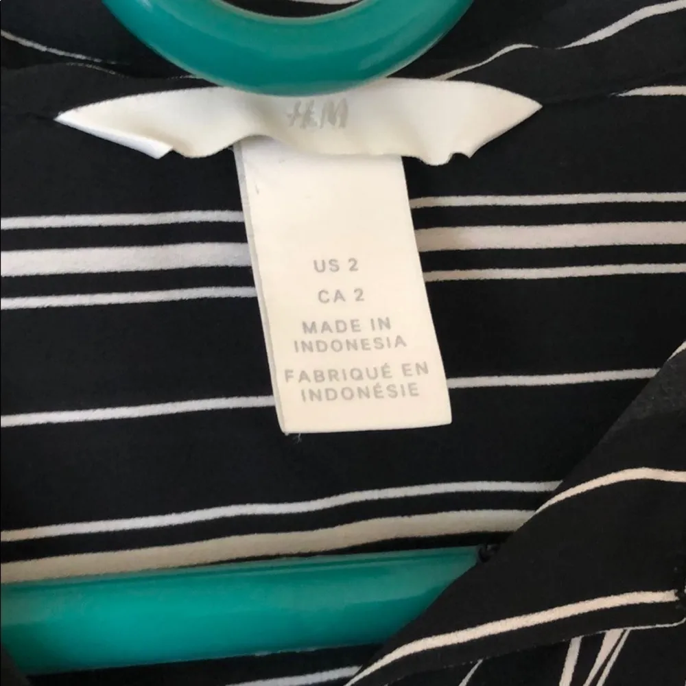 H&M Black & White Striped Buttoned Blouse‎ Sz 2 - Image 3