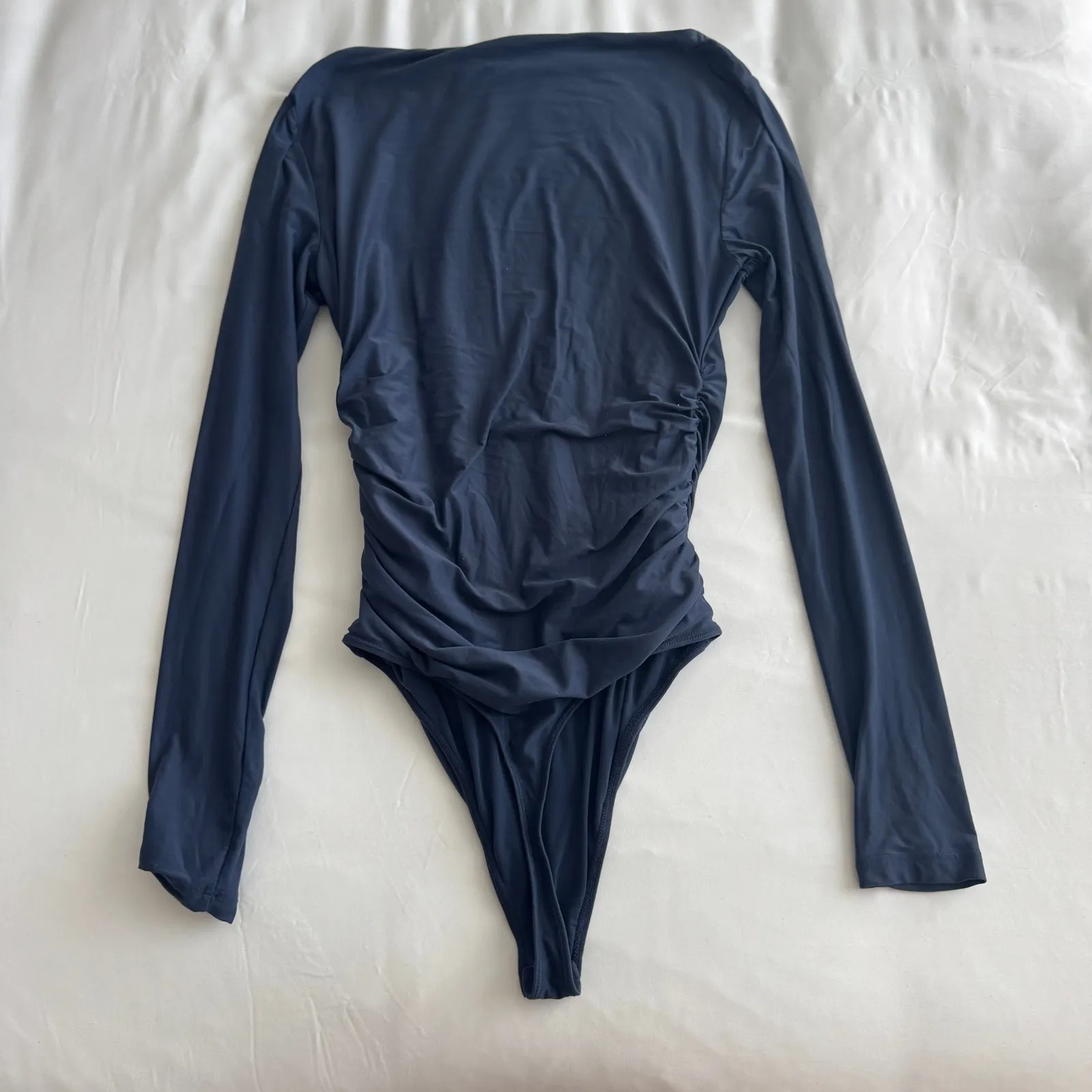 Abercrombie & Fitch Blue Long Sleeve Ruched Bodysuit Women’s Size S - Image 4