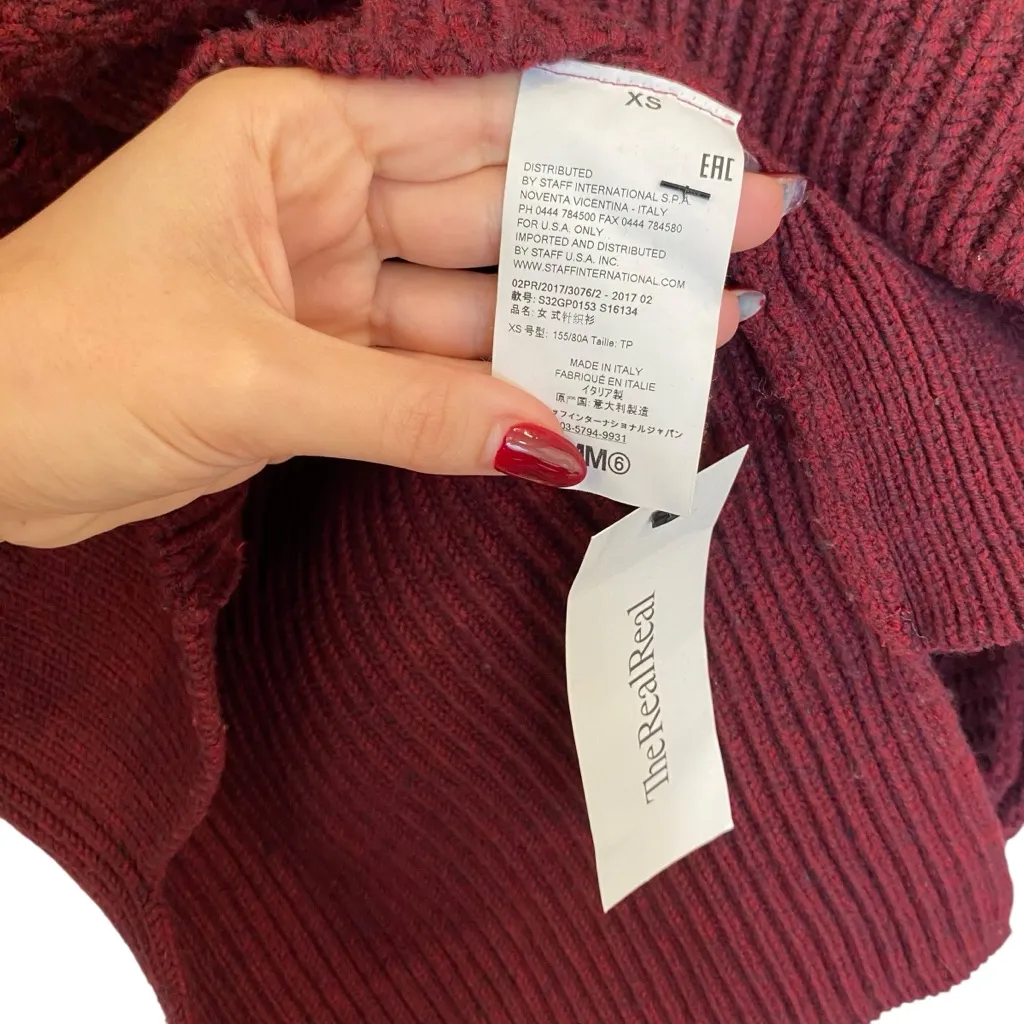 MM6 Maison Margiela Cable Knit Wool Turtle Neck Sweater In Burgundy Size XS - Image 10