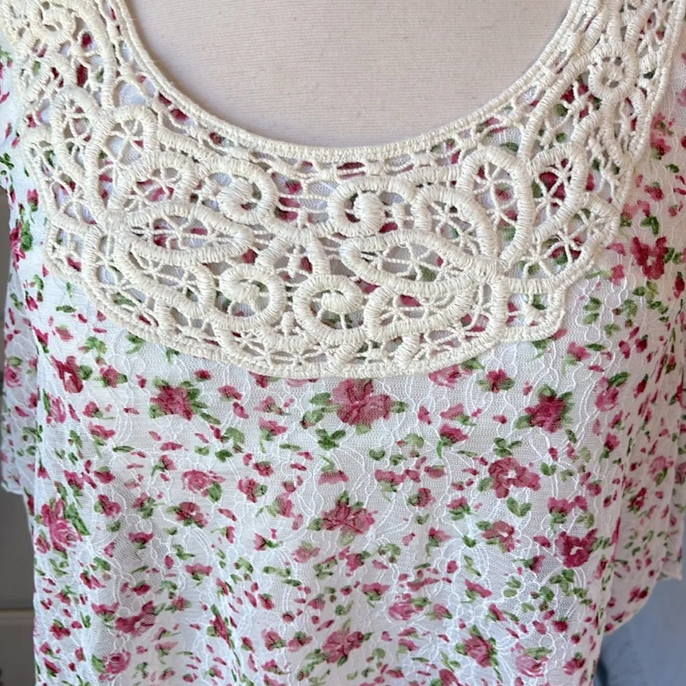 Crop Top Floral Flowy Peasant Tank Womens Small - Image 3