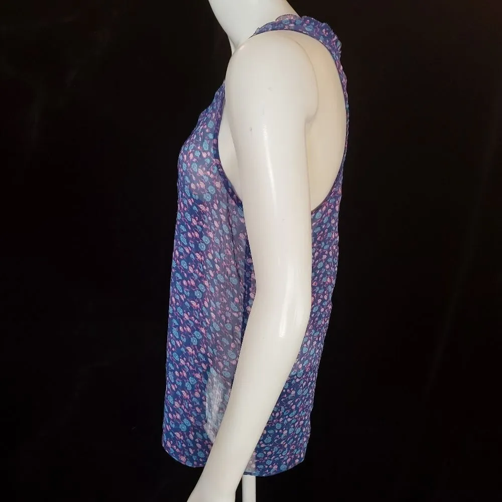 American Eagle Outfitters Blue & Pink Floral Sheer Tank Top (2) - Image 3