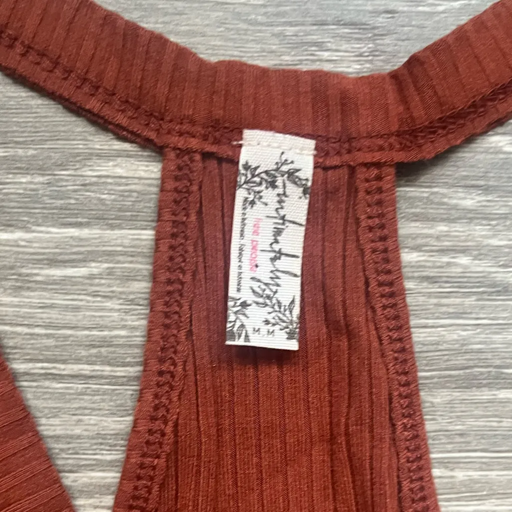 Free People Orange Brown Ribbed Sleeveless Racerback Bodysuit Size M Fall Trendy - Image 3