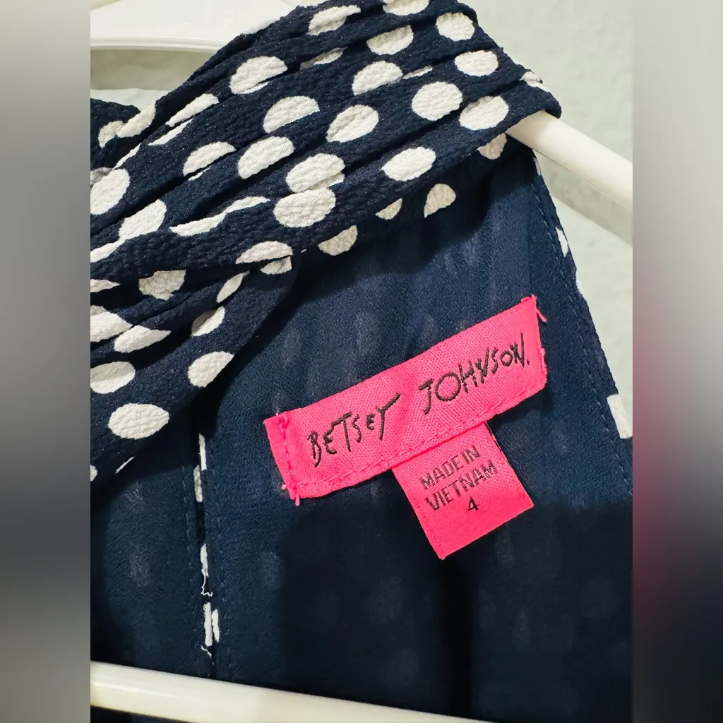 Betsey Johnson Women‎ Navy Blue Polka Dot Sleeveless Turtle Neck Ruffled Dress 4 - Image 9