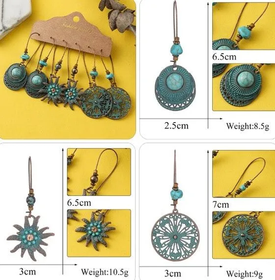 Boho Turquoise Dangle Earrings Blue - Image 12