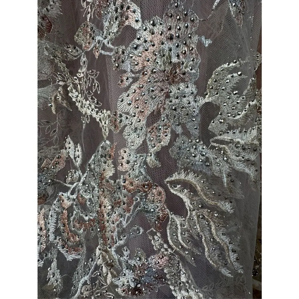 Mac Duggal Embroidered Lace Gown Vintage Lilac Size 14 - Image 8