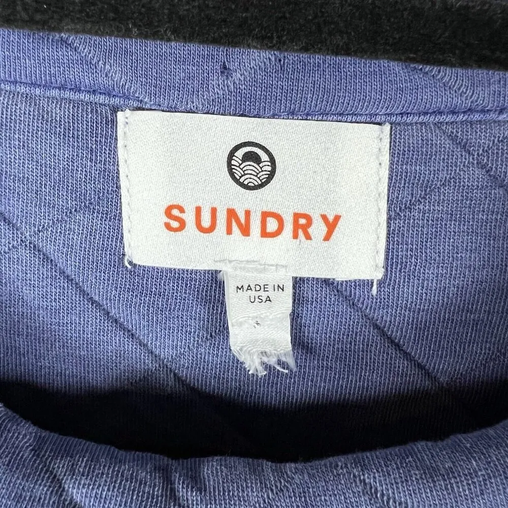 Sundry Quilted Asymmetric Button Closure Cropped Blue Sweatshirt Sz XS Oversized - Image 7