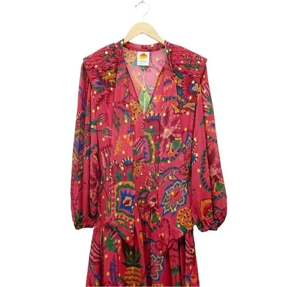 NWT Farm Rio Sunset Tapestry Floral Long Sleeve Boho Maxi Dress Warm Red Size XS - Image 6