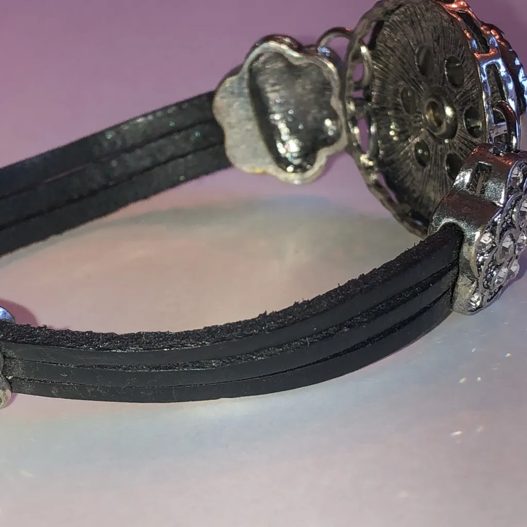 Elegant Black and Silver Tone CZ Rhinestone Snap On Anchor Charm Bracelet - Image 5