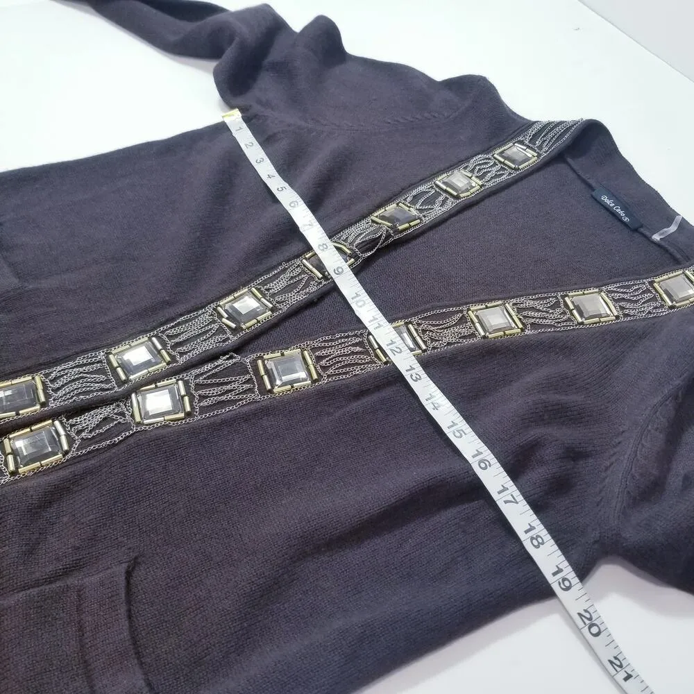 Dolce Cabo Knit Wool Cashmere Blend Chains Jeweled Cardigan Brown Size L - Image 4