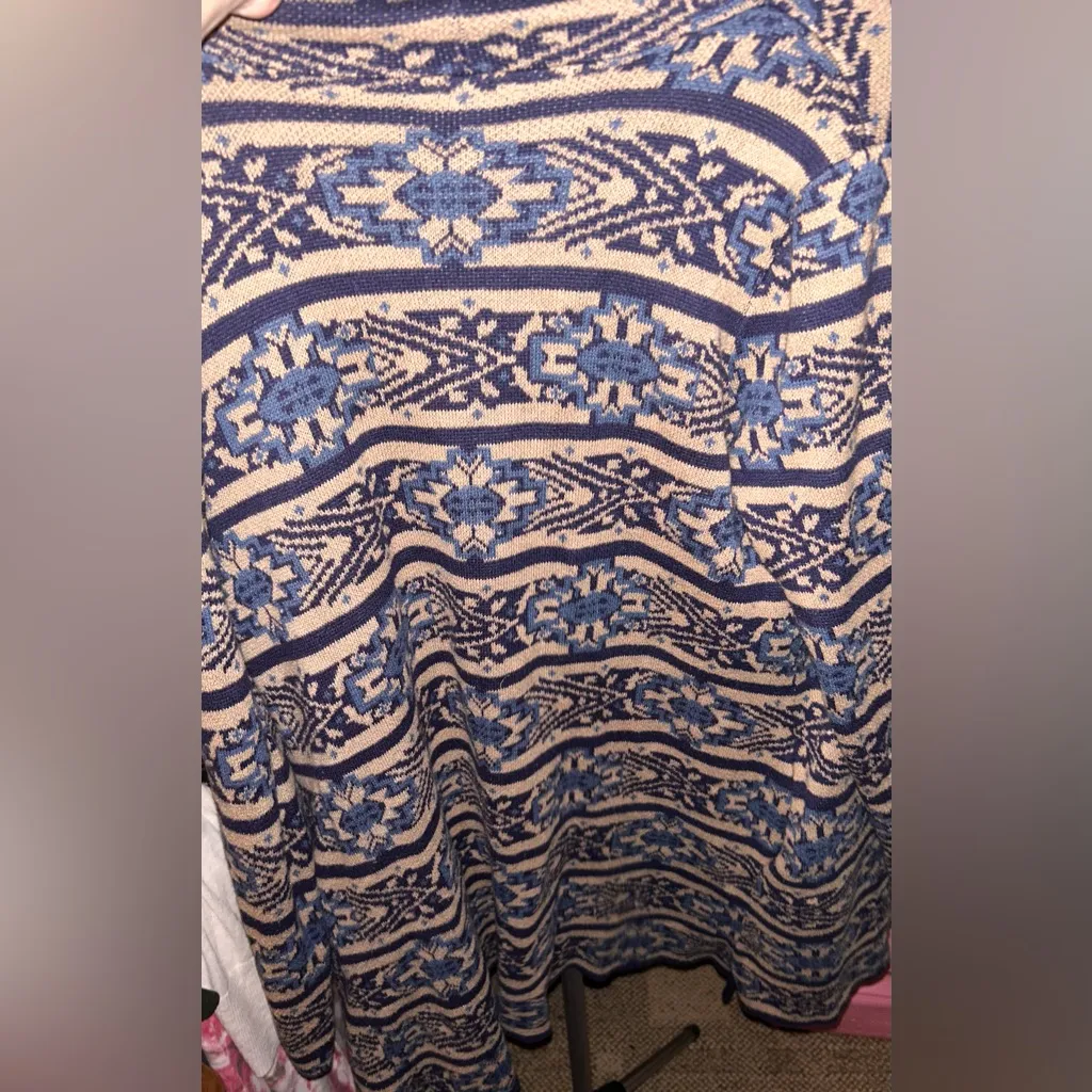 Lucky Brand Blue and Cream Open Front Cardigan EUC - Image 3