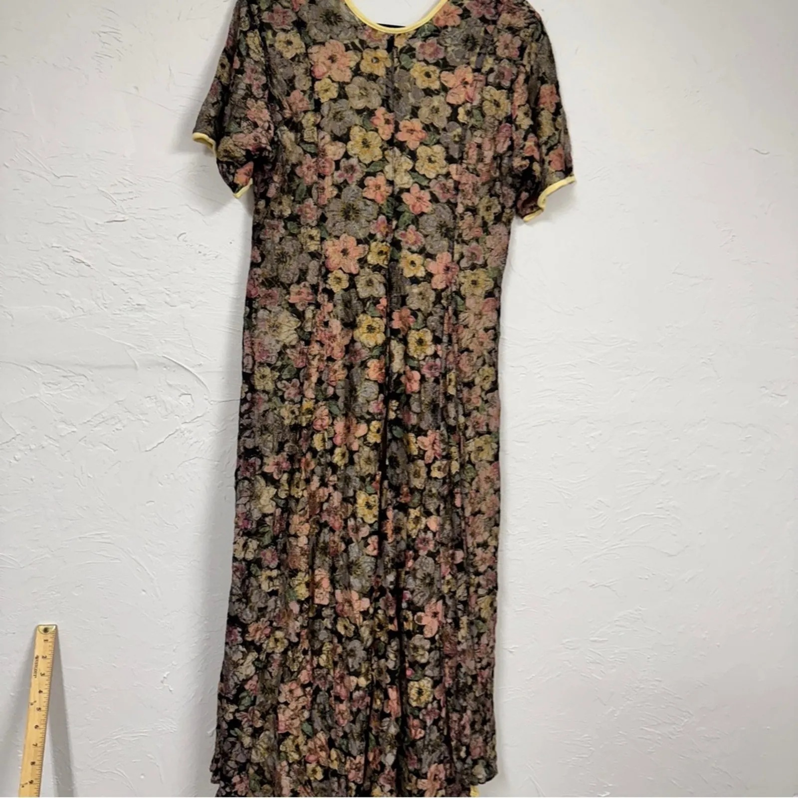 Vintage Handmade Dark Floral Sheer Maxi Dress Women M Cottage Core Fairy Romance Black Size M - Image 12