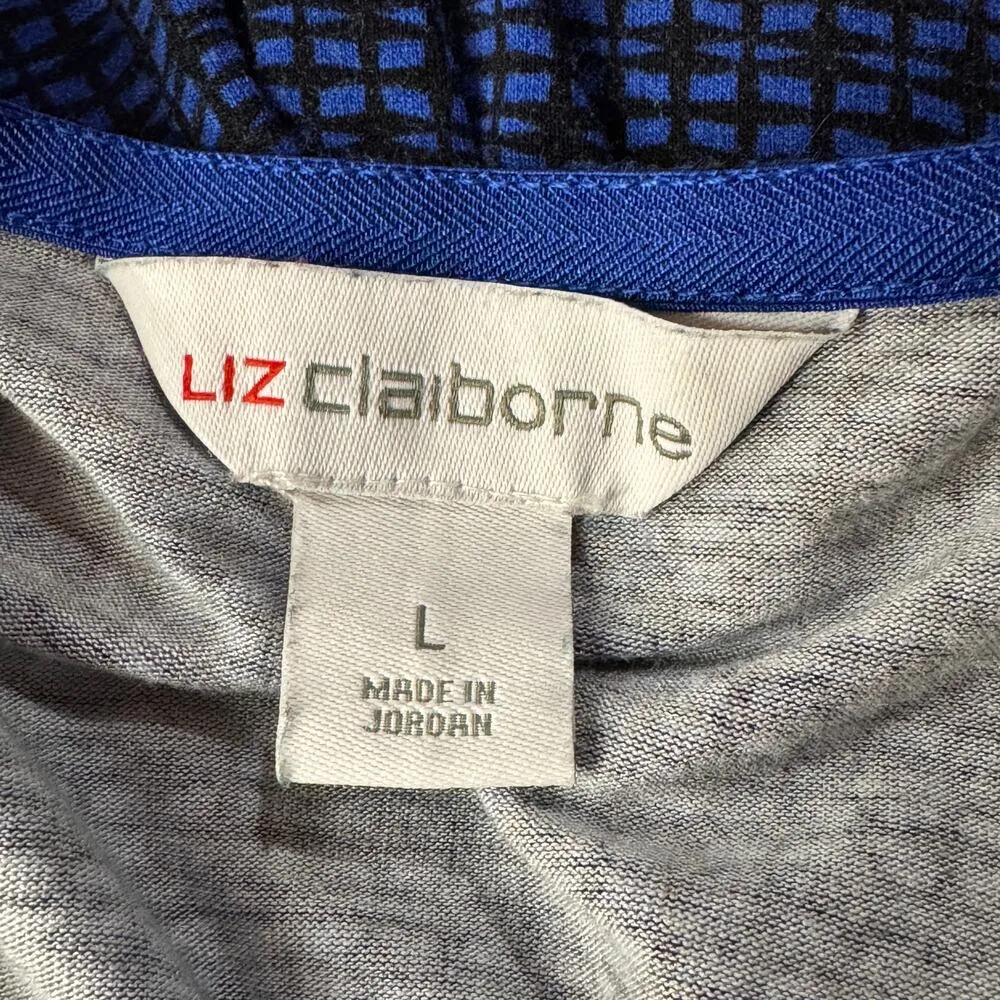 Liz Claiborne Large Top Abstract Long Balloon Sleeves V-Neck Stretch Hi-Low Hem - Image 7