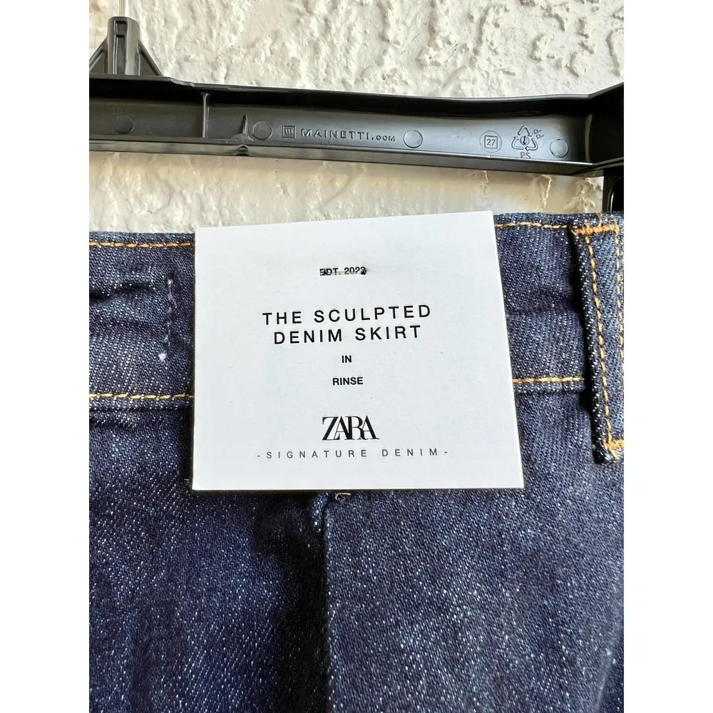 NWT Zara Flat Front The Sculpted Midi Skirt Dark Denim Blue Women's Size XS - Image 4