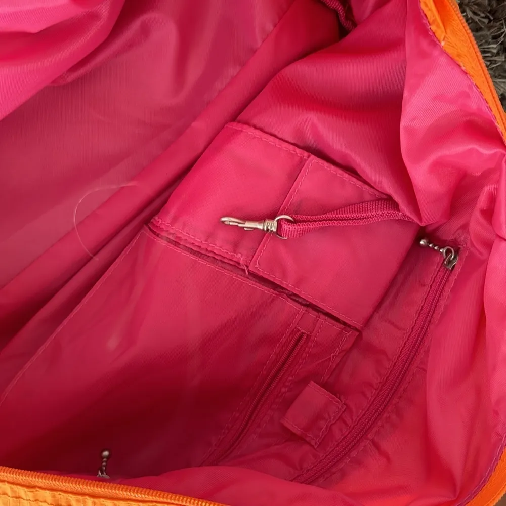 Baggallini orange carry all nylon tote large with pink lining - Image 4