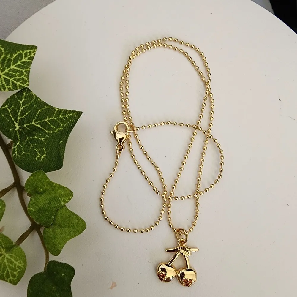 Gold Filled Chain Necklace with Cherry Charm Pendant - Image 2