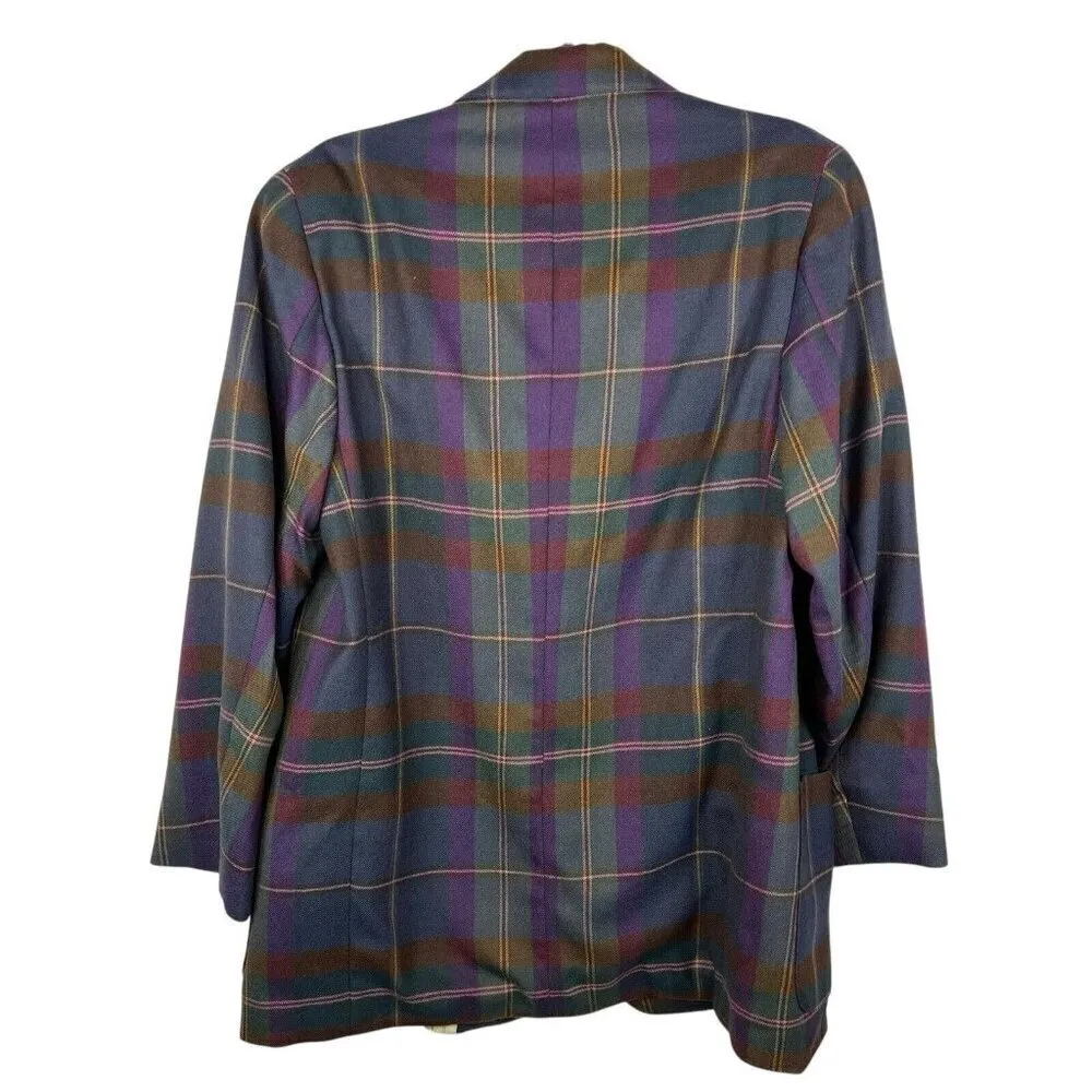 Vintage Country Shop Plaid Purple Green‎ Blazer Women’s Size 12 Button Up - Image 2