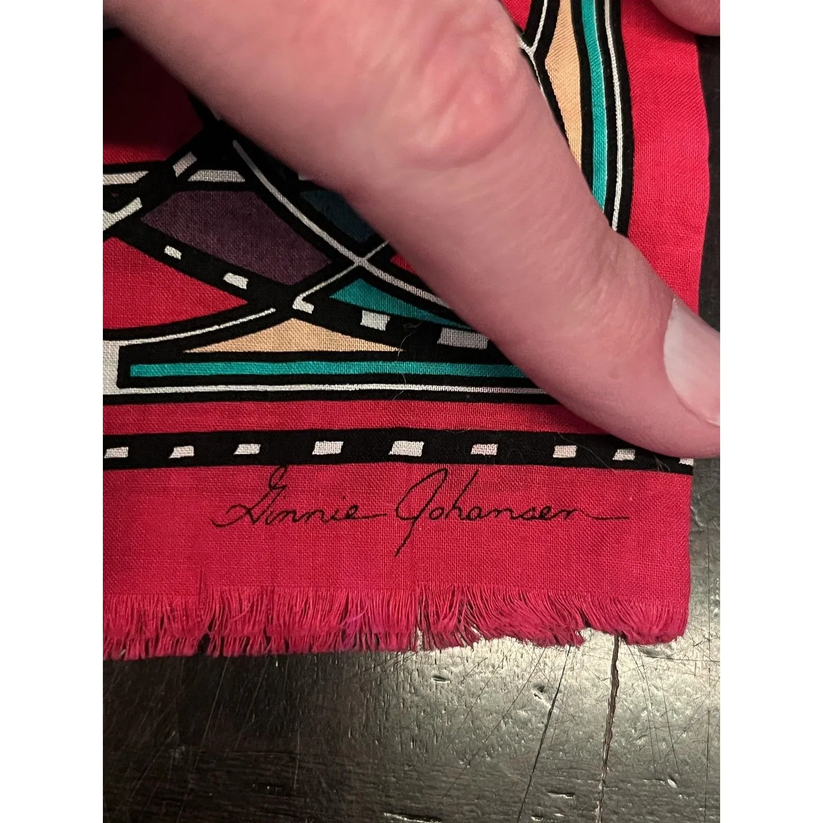 Vintage Ginnie Johansen Long Scarf Womens One Size Pink Geometric Cotton 1989 - Image 6