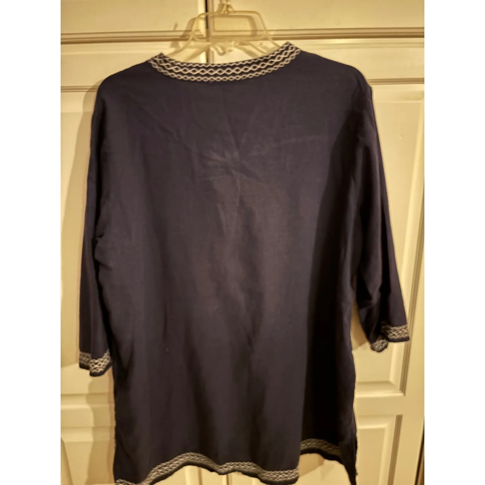 Jessica London Navy Blue Embroidered Tunic Top Plus Size 22W Linen Rayon - Image 4