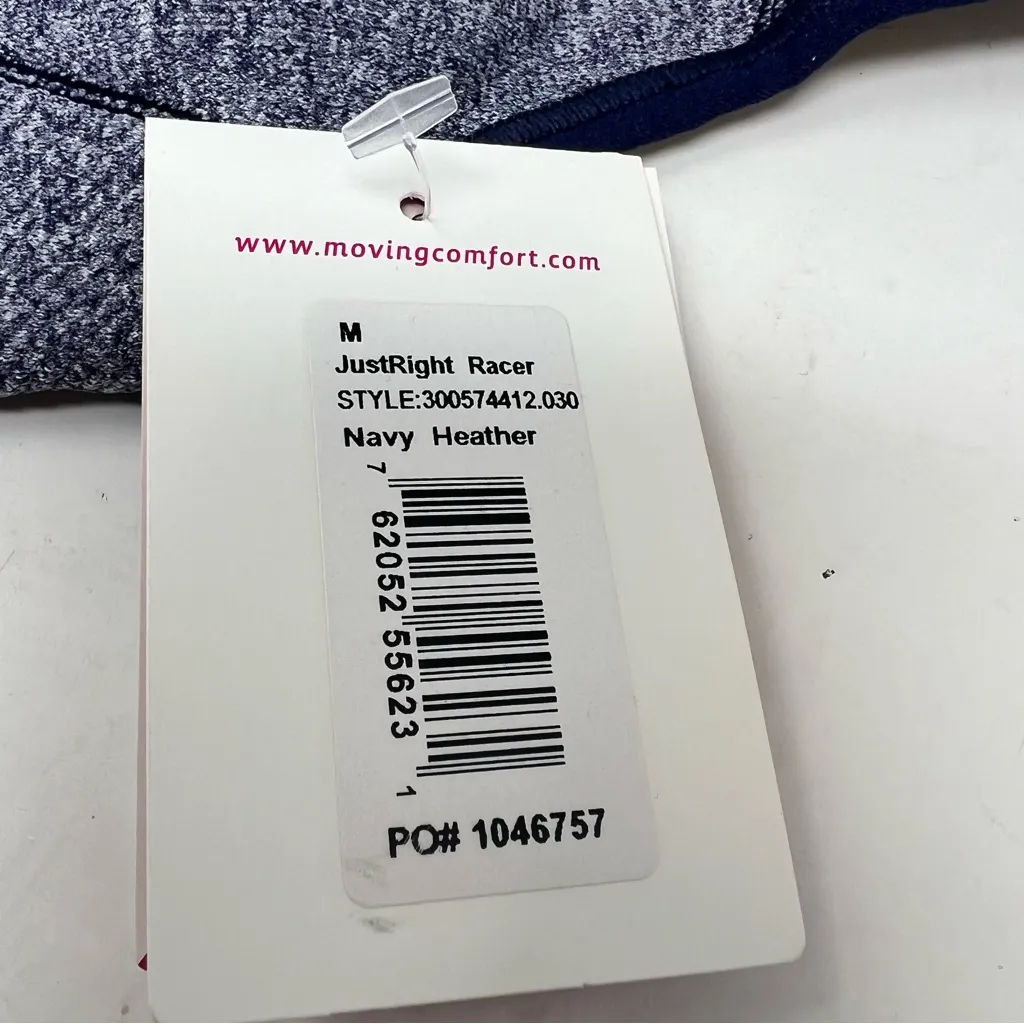 Moving Comfort JustRight Racer sports bra in navy heather size M Medium NWT - Image 5