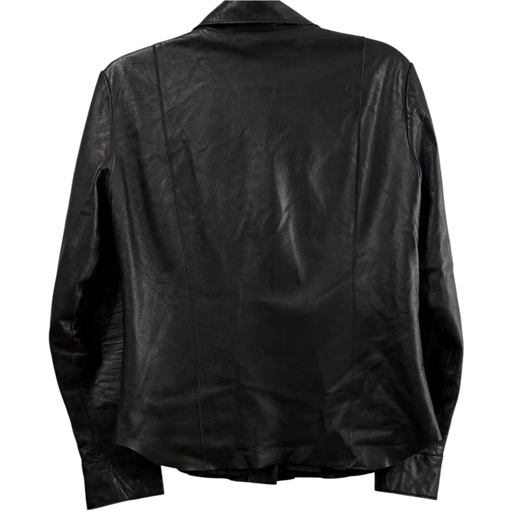 Vintage John Carlisle Essentials Black Lambskin Leather Lined Shirt Jacket MED - Image 3