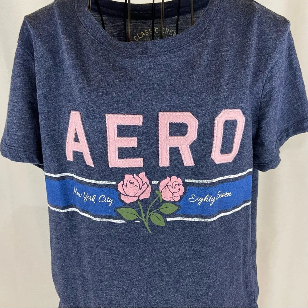 Aeropostale Classic Crew Navy and Pink Aero with Roses Junior Size Extra Large - Image 96