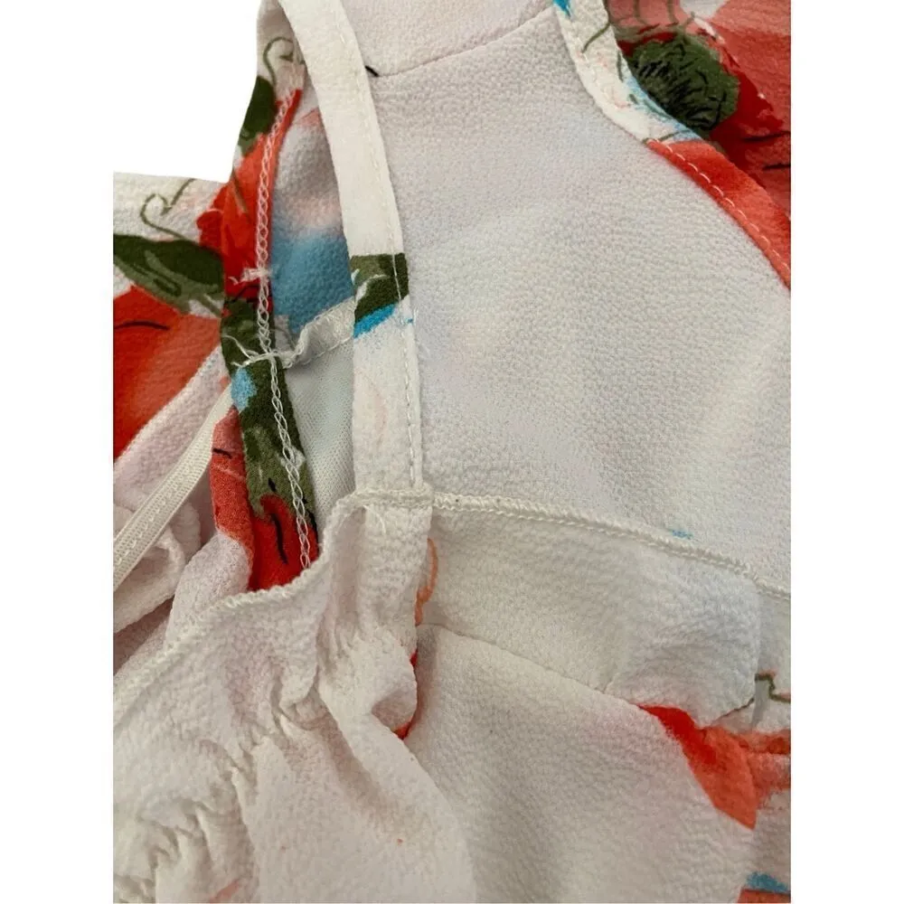 Ces Femme Cold Shoulder Sleeve Floral Dress Boho Bohemian Cottage White - Image 6