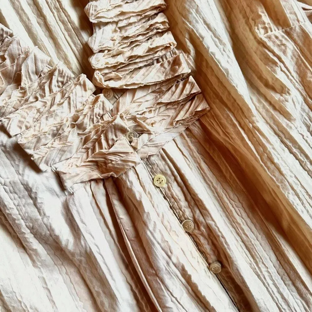 Harve Benard Cream Romantic Pleated Blouse Ruffle Collar Victorian Preppy Sz L - Image 2