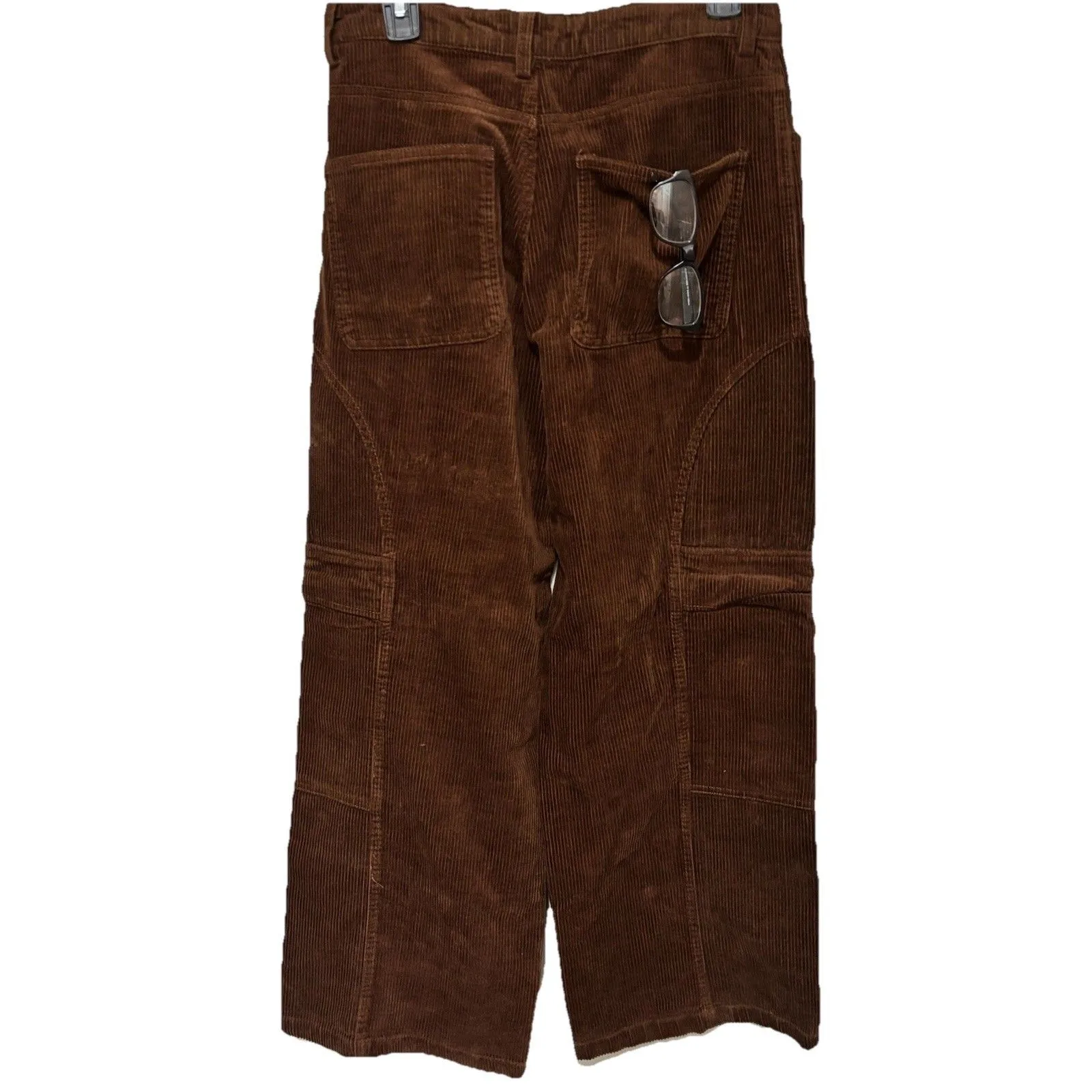 Forever 21 Brown Corduroy Long Ribed Pants Mid- Rise Cargo Wide Leg M - Image 8