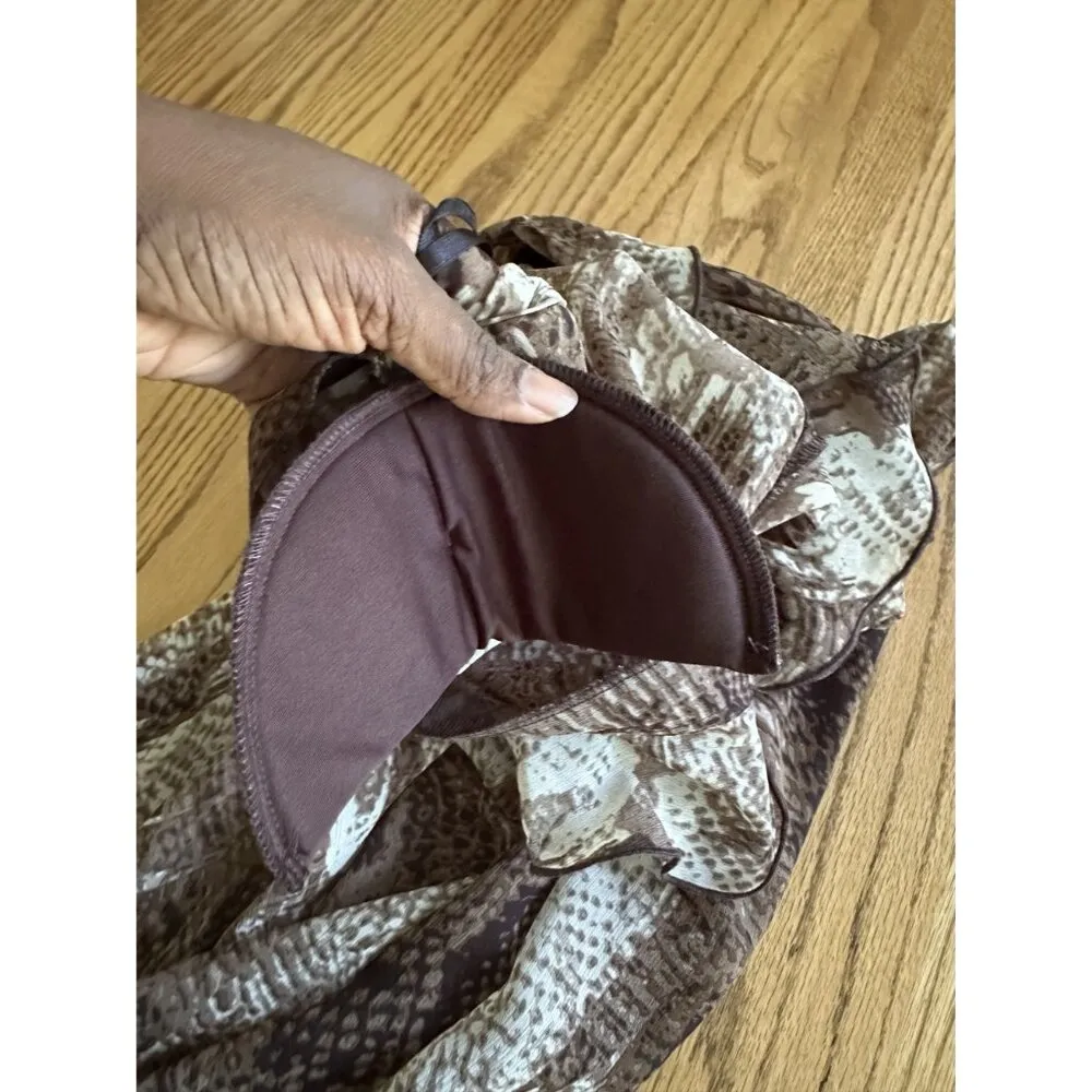 Vintage Y2k 90S Snakeskin Animal Print Ruffles Midi Dress Sheer Shoulder Pads 10 Brown Size undefined - Image 8