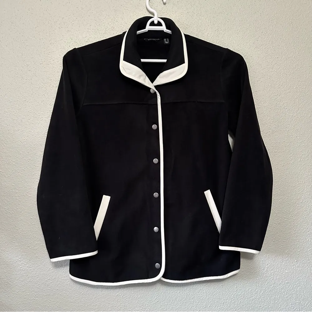 Susan Graver Black and White Bomber Jacket with Structured Design - Image 2