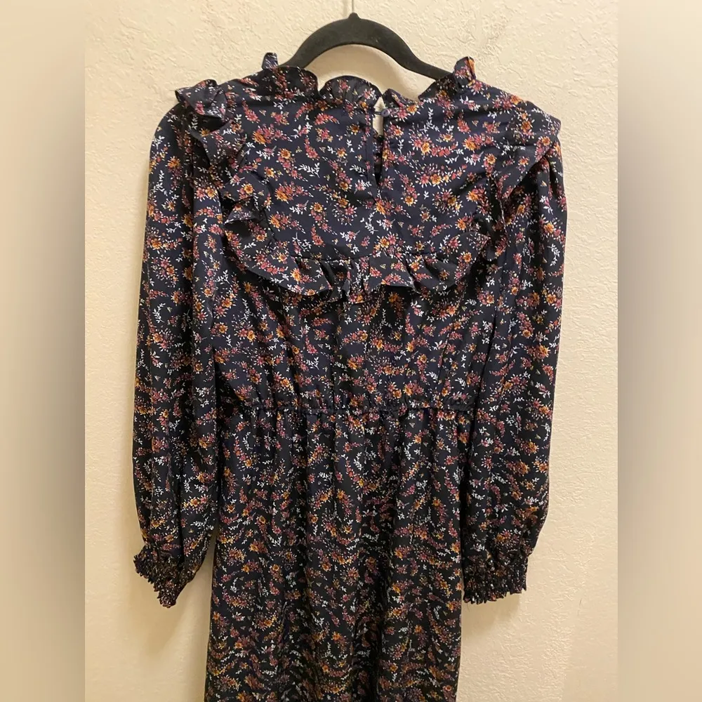 Bohme Modest Long Sleeve Smocked Floral Ruffle Midi Dress Size M - Image 9