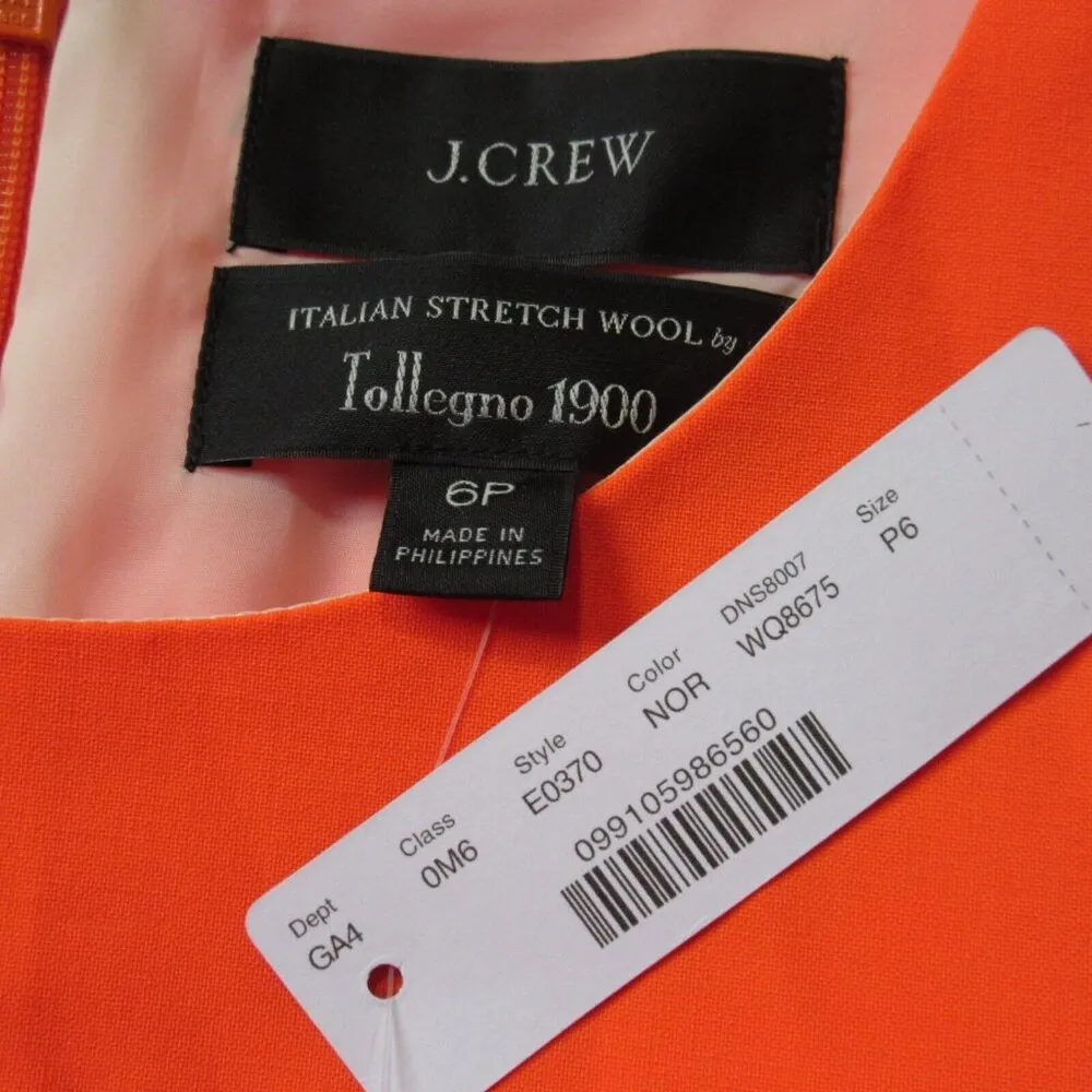 NWT J.Crew Resume Sheath in Neon Orange Italian Stretch Wool Dress 6P $188 - Image 3