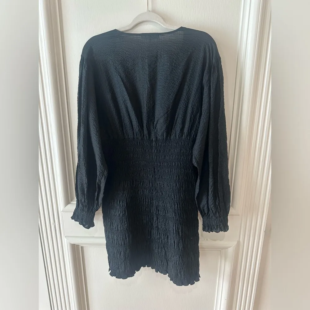 FRAME V-Neck Smocked Dress – Size L NWT Black Cotton Mini Dress - Image 11
