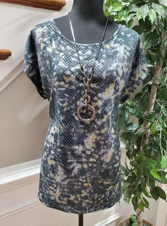 Miss Tina Women's Tie Dye Polyester Scoop Neck Short Sleeve Casual Shirt XL - Image 9