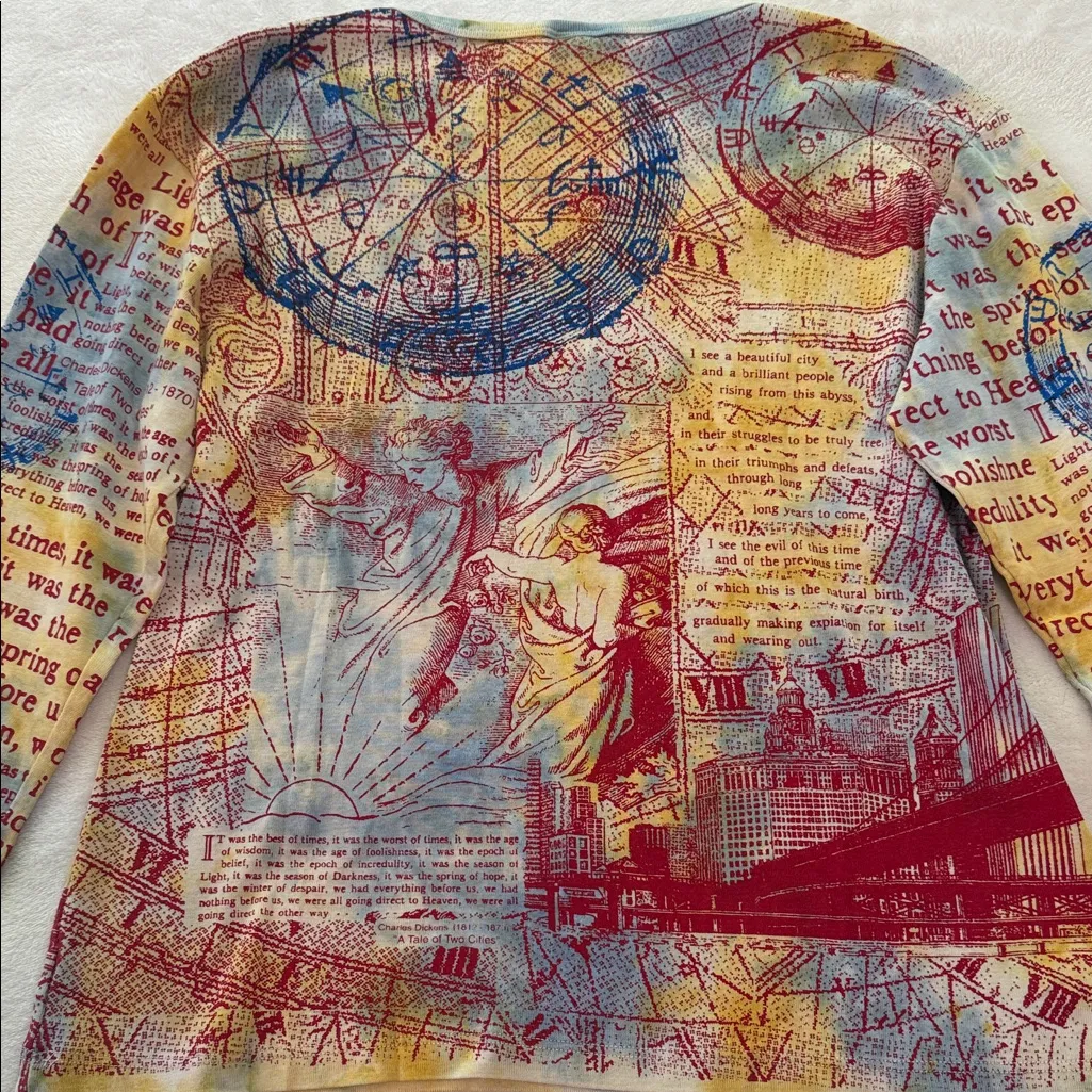 Glima Y2K Red and Yellow A Tale of Two Cities Print Graphic Women’s Top Size L - Image 10