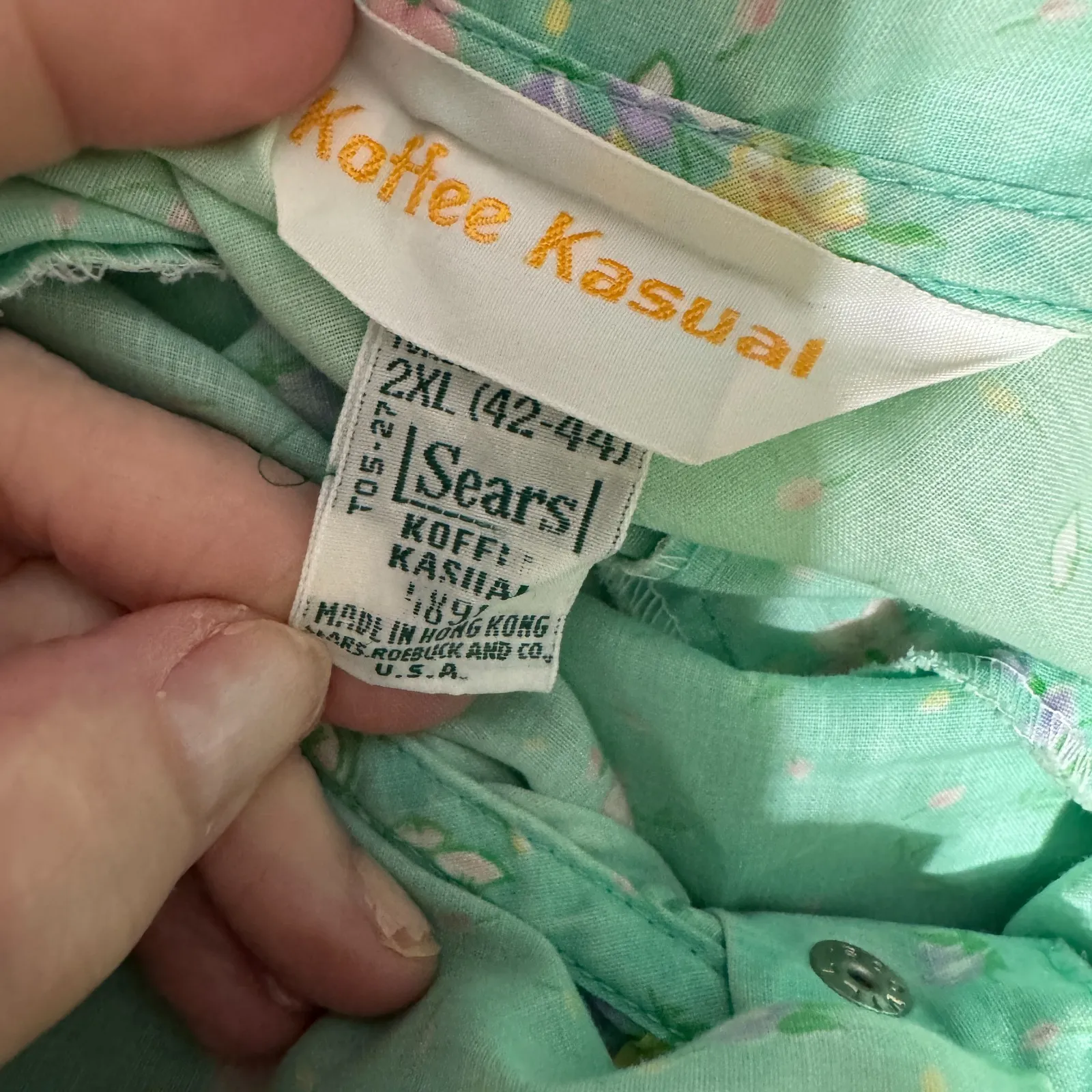 Sears Koffee Kasual robe housecoat VTG XXL snap front dress mint green floral Size 2X - Image 5