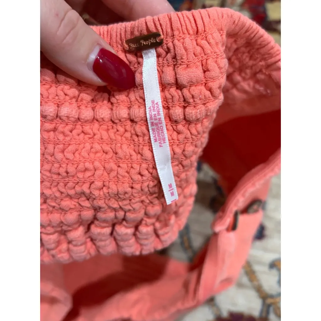 Free People Coral Smocked Crop Top Women’s Medium Summer Boho Festival FP - Image 3