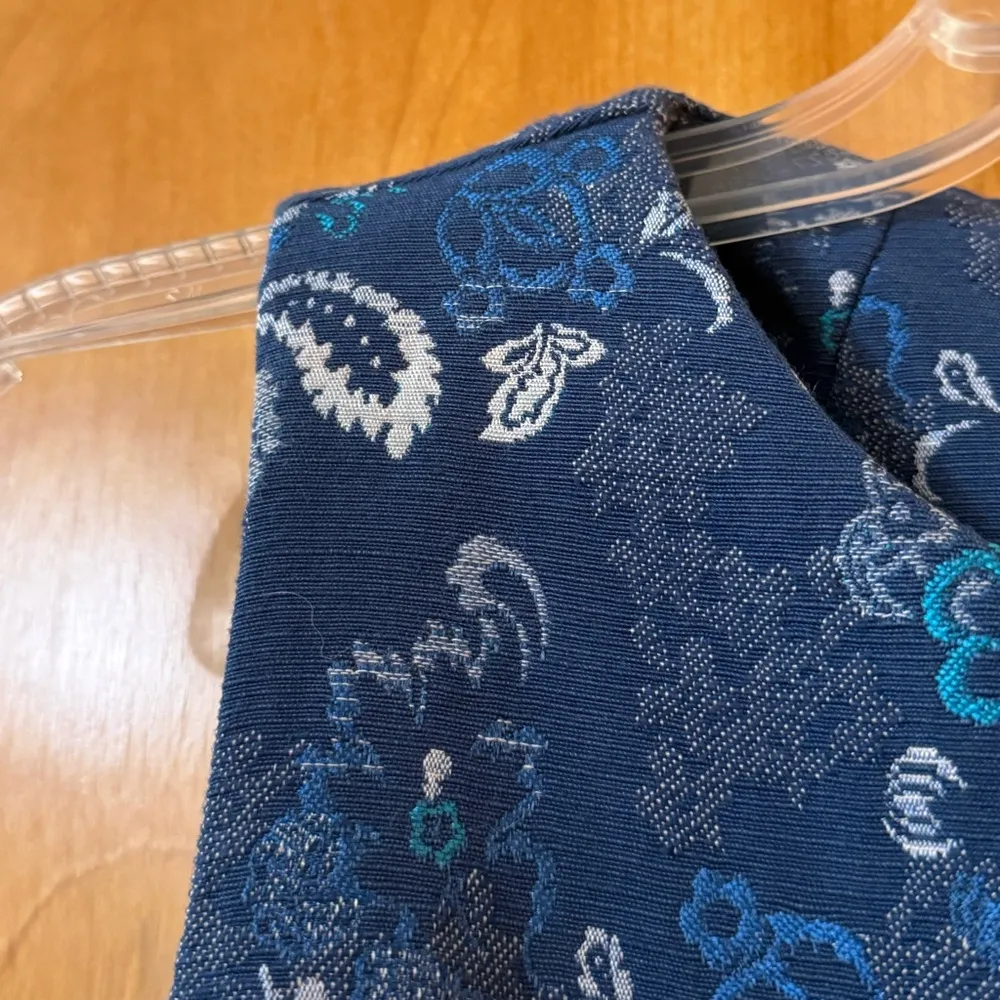 NY&Co Eva Mendes Tapestry Blue Jacquard Floral Lined Dress New York & Company 8 - Image 4