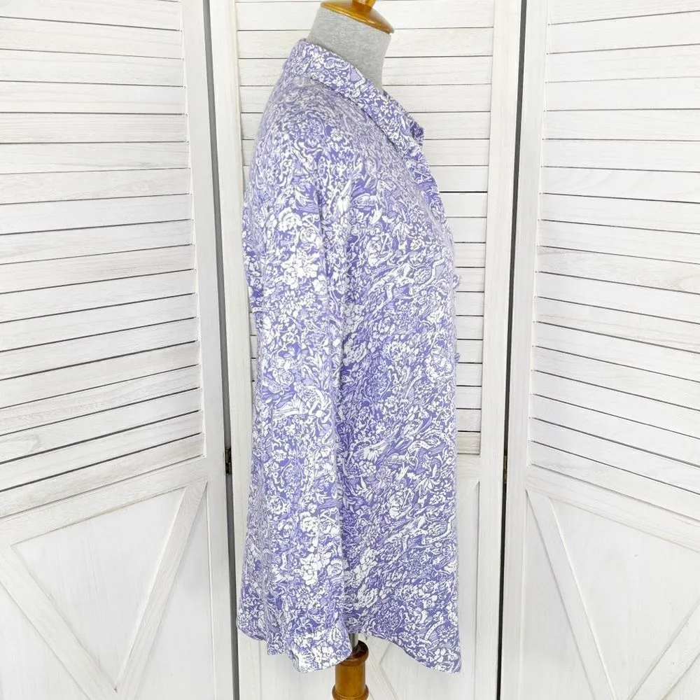 Premiere Vintage Floral Oversized Shirt Button Up Purple White Size 8 Boyfriend - Image 3