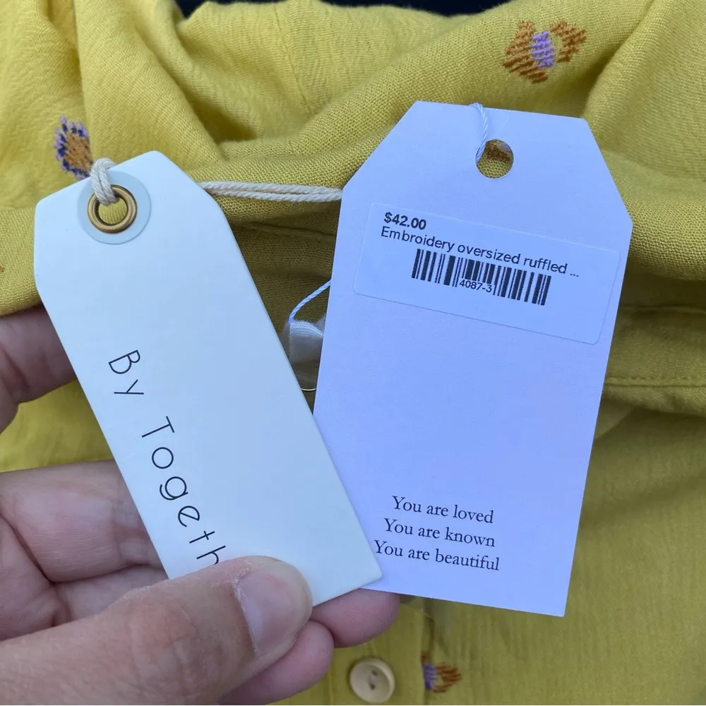 NWT By Together Chartreuse Embroidery Oversized Ruffle Button Down Top - Image 8