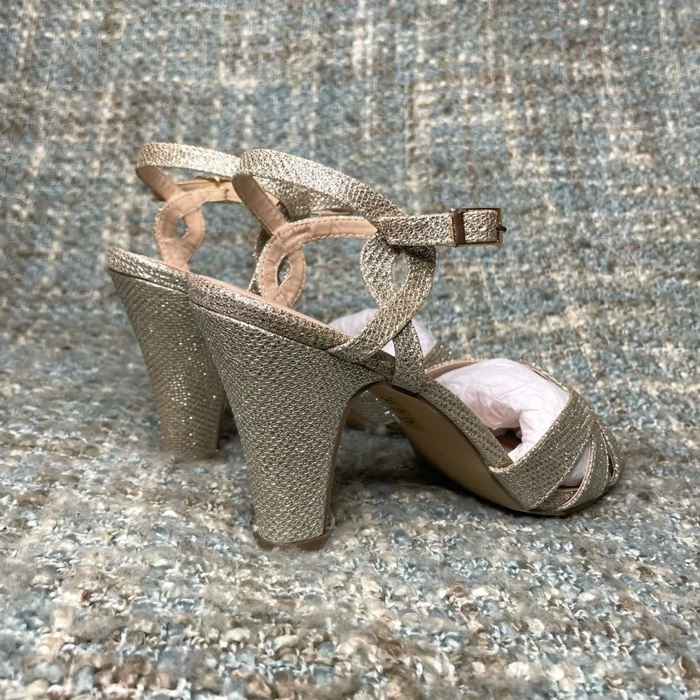 Paradox London Kitty Glitter High Heel Ankle Strap Sandal in Champagne - Image 3