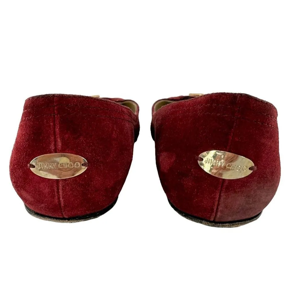 JIMMY CHOO Maroon Red Suede Square Toe Logo Buckle Flats Size 39.5 / US 9.5 - Image 7