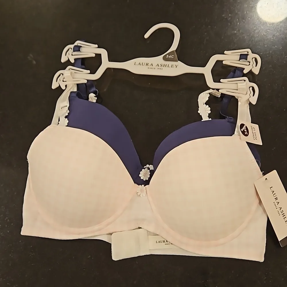 💕LAURA ASHLEY💕 Comfort Push Up Bras (2 Pack) Pink Checkers & Navy Blue 34C NWT - Image 3